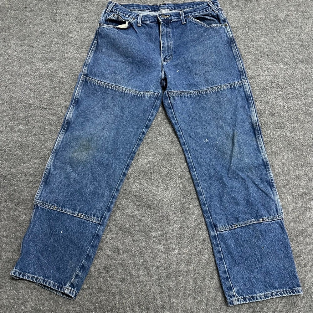 Dickies Jeans Mens Size 36 Blue Relaxed Fit Carpenter Workwear Denim Stained Rip